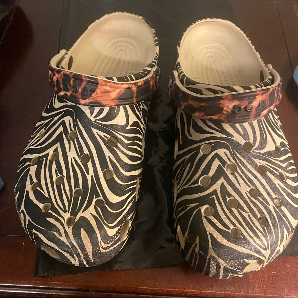 Zebra Print Crocs with Adjustable Strap